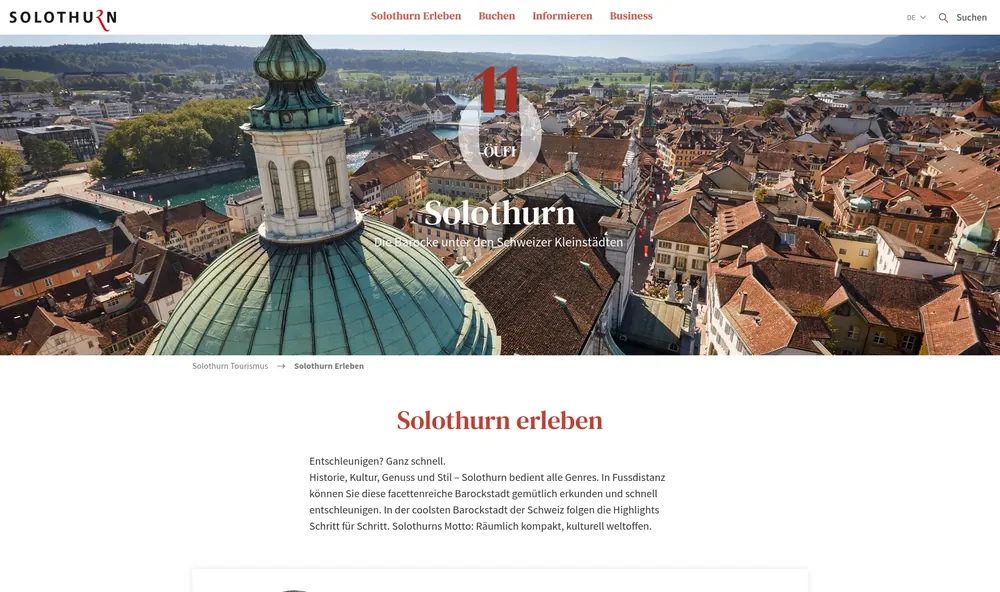 Solothurn Tourismus Website: Panoramablick über die Solothurner Altstadt mit der St. Ursenkathedrale